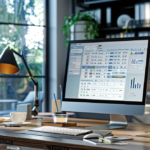A computer monitor featuring faxing software rests on a desk, positioned in front of a window with daylight streaming in.